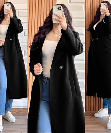 Classic-Old-Money-Chic-Long-Coat-Black-Fleece-Warm-All-Size-Khareedo-Pakistan**