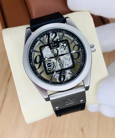 Gents Date Just Skeleton Dial Watch with good quality brown strap and visible automatic movement - Premium men's wristwatch available on Khareedo Pakistan