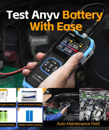 FNIRSI HRM-10 Battery Voltage and Internal Resistance Tester device with bright display and test leads