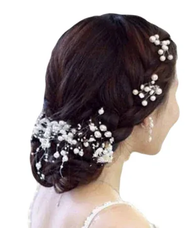 ** Elegant Pack of Six Pearl Flower Hairpins for Bridal Wedding | Beaded Hair Clips & Accessories - Buy Online at Khareedo