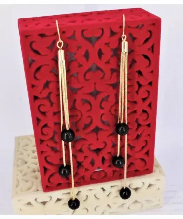 Elegant golden long chain earrings with black pearl for women