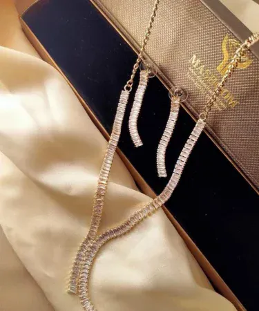 Elegant fancy design zarcon jewelry set with necklace and matching earrings, ideal for Pakistani weddings and parties, available at Khareedo Pakistan