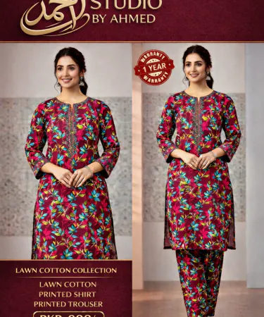 Lawn Cotton 2 pcs printed shirt and trouser set – Khareedo Kharedo , imagecaption=Elegant printed lawn cotton 2‑piece outfit available with Check on Delivery service across Pakistan ,