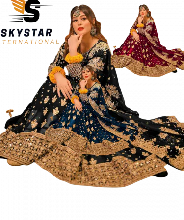 Front Crystal HandWork On Chest, Border With Heavy Embroidered Maxi, Dupatta And Trouser 3Pcs Pakistani Dress**