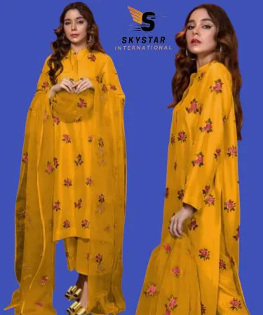 Rose embroidery shirt with embroidered dupatta 3pcs set - elegant ethnic wear , imagecaption=Elegant Rose Embroidery Shirt & Dupatta 3pcs Set from Khareedo|Kharedo ,