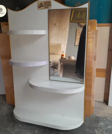 Wood Handcraft Wall Mounted Dressing Mirror with Shelves and Cosmetic Organizer**