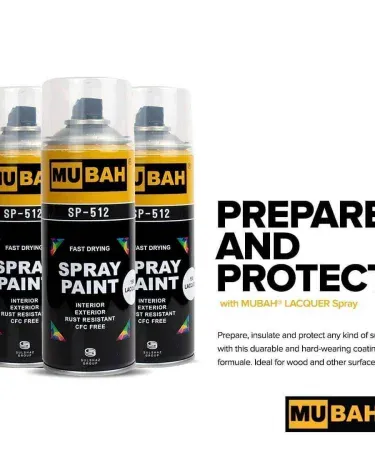 Mubah Imported Lacquer Spray for Gloss Finish can, providing high-gloss shine and protection, available at Khareedo|Kharedo Pakistan