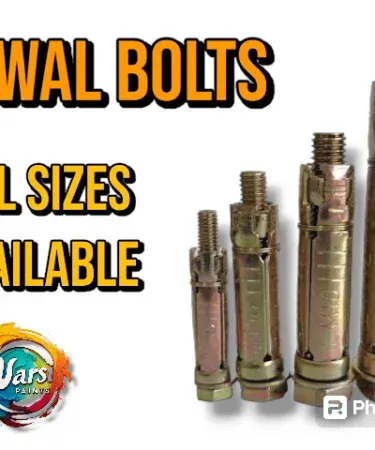 Heavy duty steel Rawal bolts in various sizes, designed for secure fastening of all types of heavy loads in concrete and masonry.