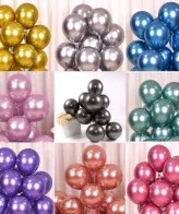 Pack of 15 metallic chrome shiny balloons for birthday, wedding, anniversary and baby shower party decoration, imagecaption=Metallic Chrome Balloons – perfect glittering décor for any celebration.