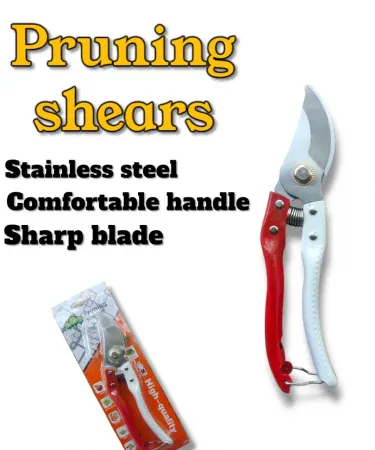 ** A pair of sharp, ergonomic pruning shears with a comfortable grip, ideal for cutting flowers, stems, and small branches for gardening.