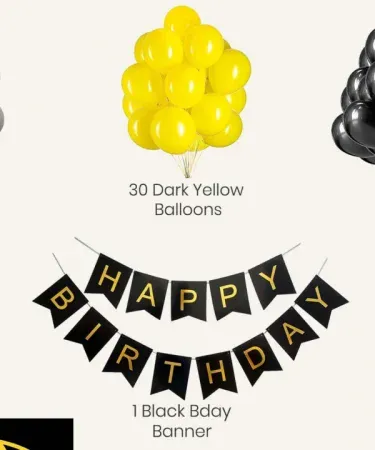 Batman Happy Birthday Decoration Theme Set with 60 latex balloons, foil curtain, happy birthday chain, and character cutouts for a kids' superhero party in Pakistan from Khareedo.