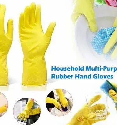 Durable waterproof rubber gloves for kitchen dishwashing, cleaning, and household tasks in Pakistan. Multi-purpose hand protection for washing dishes and dusting.