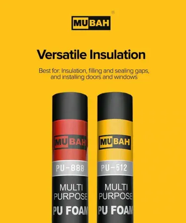 Mubah Polyurethane Foam Spray 750ml can with expanding foam sealing a window gap for insulation