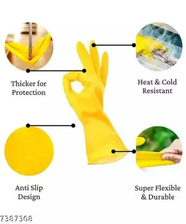 Durable waterproof rubber gloves for kitchen dishwashing, cleaning, and household tasks in Pakistan. Multi-purpose hand protection for washing dishes and dusting.