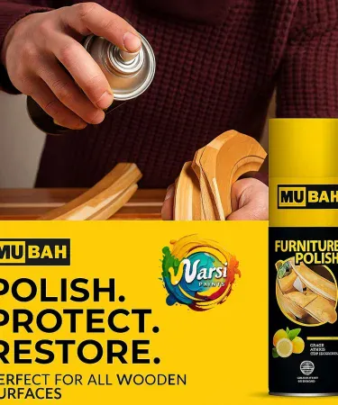 Mubah Furniture Polish FP-512 bottle, showing its powerful formula to give shine and make all types of furniture look brand new and restored.