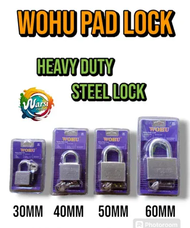 WOHU high quality padlock with durable brass cylinder and robust steel body, shown with 3 keys, ideal for secure indoor and outdoor applications.