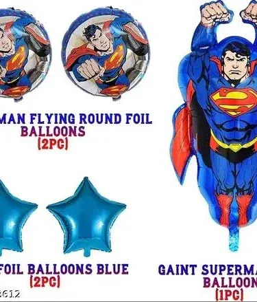 Superman birthday party decorations set with 40 latex balloons, character cutouts, foil curtain, and happy birthday banner from Khareedo Pakistan for kids birthday.