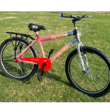 Heavy Duty Single Speed 26 Wheel Bike with Steel Frame and Rear Carrier from Khareedo Kharedo in Red and Silver