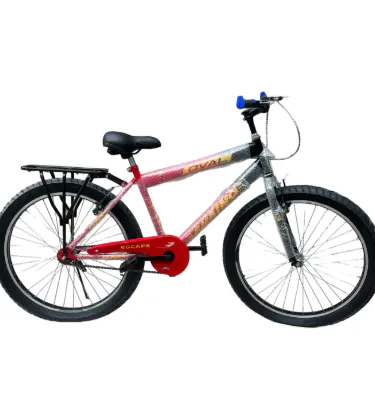 Heavy Duty Single Speed 26 Wheel Bike with Steel Frame and Rear Carrier from Khareedo Kharedo in Red and Silver