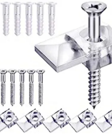 4 pcs and 8 pcs mirror fixing clips set for frameless mirrors, complete wall mounting kit, secure mirror fitting hardware, concealed mirror brackets by Khareedo.