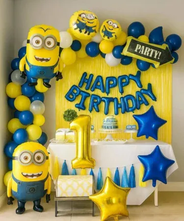 Minion theme foil birthday party decoration set for kids with balloons and party items
