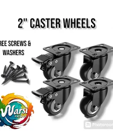 4 Pcs Heavy Duty Caster Wheels 2 Inch with Brake, Double Bearing, for Furniture and Trolleys, Grey Industrial Casters, Khareedo Pakistan