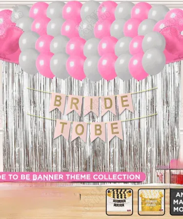 Premium Bride To Be theme party decoration set with foil balloons, heart balloons, and card banner for bachelorette and bridal shower events, available at Khareedo|Kharedo Pakistan.