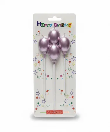 Four colorful balloon shaped candles on a white background, ideal for birthday cakes and party decorations, sold as a 4-piece set.