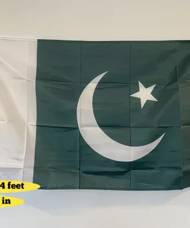 Pakistani national flag made from imported parachute quality fabric, showing vibrant green and white colors, available in all sizes, for sale on Khareedo.pk.
