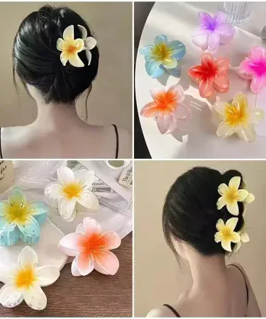 Large Flower Hair Claw Clip, perfect for securing thick or thin hair, styled as a Hawaiian barrette for women and girls, ideal for beach and summer outfits.