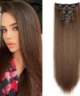 24‑inch 16‑clip synthetic hair extensions – long straight, heat‑resistant false hair for daily use