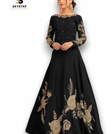 Heavy-Embroidery-Neckline-Sleeves-Bottom-Shamoz-Silk-Maxi-Dress-Pakistan**