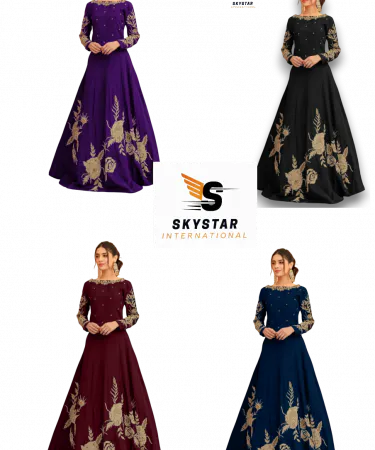 Heavy-Embroidery-Neckline-Sleeves-Bottom-Shamoz-Silk-Maxi-Dress-Pakistan**