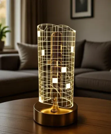Elegant Touch Control 3D LED Table Lamp with warm yellow light and alloy base – modern decorative bedside lamp, imagecaption=Elegant Touch Control 3D LED Table Lamp showcased on a bedside table, adding warm ambient lighting.