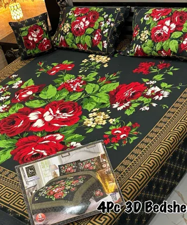 4‑Piece 3D Crystal Cotton King Size Bedsheet Set with 2 Pillowcases and Cushion Cover – Khareedo & Kharedo, imagecaption=Elegant 3D crystal cotton king‑size bedding set (4‑piece) from Khareedo – includes double bedsheet, 2 pillows, and cushion cover.