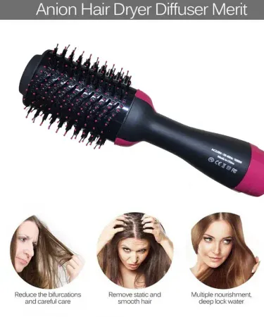 3‑in‑1 One Step Hot Air Brush Hair Dryer & Styler showing sleek design and brush head, imagecaption=Stylish 3‑in‑1 hot air brush for drying, straightening and volumizing – available on Khareedo | Kharedo.