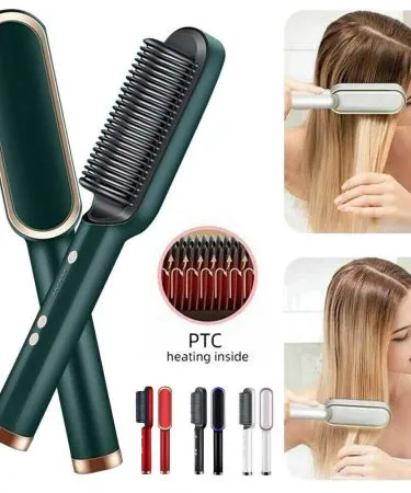 909 Hair Straightening Brush 2‑in‑1 Electric Straightener & Curler – Quick 3‑Minute Styling Comb