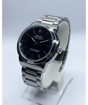 Premium stainless steel Rolex watch with silver chain strap and black dial – Khareedo Kharedo