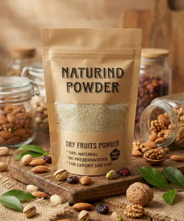 Naturind Dry Fruits Powder – 100% natural nutrient‑dense supplement in a resealable pouch, perfect for milk, smoothies, and cooking.