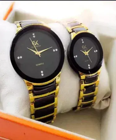 Stylish Unisex Analogue Couple Watches – 2 Pcs Set in stainless steel, round dial, perfect for couples