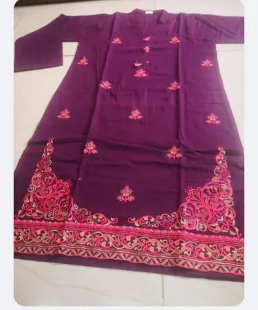 women stylish embroidered khaddar linen shirt front view, imagecaption=Elegant women’s embroidered khaddar & linen shirt available on Khareedo | Kharedo,