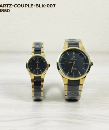 Stylish matching couple watch set – him and her watches on a marble surface, imagecaption=Couple Watch – Perfect Pair for Him & Her, available at Khareedo & Kharedo