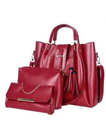 3‑piece big handbag set – large tote, shoulder bag, and crossbody in premium PU leather, displayed on a white background