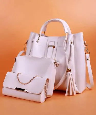 3‑piece big handbag set – large tote, shoulder bag, and crossbody in premium PU leather, displayed on a white background