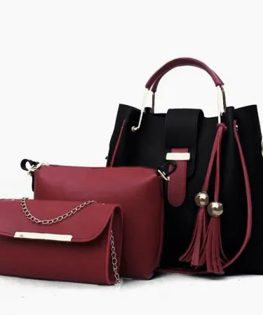 3 piece handbag set featuring a tote, crossbody, and clutch in elegant PU leather, imagecaption=Stylish 3 piece handbag trio – perfect for every occasion.