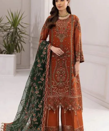 Aliza wedding chiffon 3‑piece set featuring embroidered chiffon shirt, net dupatta, and malai trouser – ready to wear bridal outfit