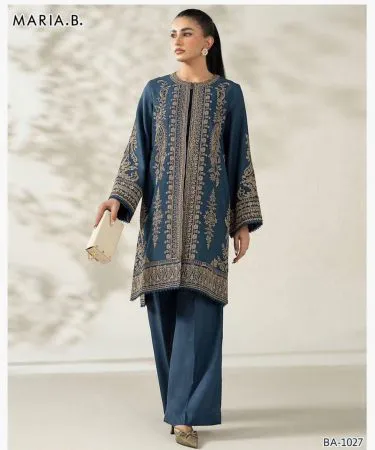 Maria B lawn 2‑pc set with heavy embroidered sleeves, embroidered back and matching trousers – StyleMart