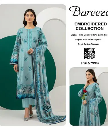 Bareeze embroidered lawn 3 pc collection with printed voil dupatta – Stylemart, imagecaption=Elegant Bareeze lawn set from Stylemart, available on Khareedo & Kharedo with COD,