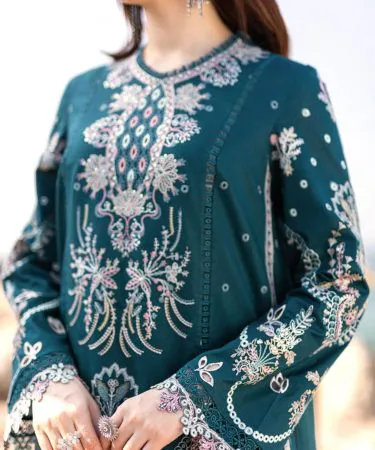 Stylemart Qalamkar full heavy embroidered luxury chiffon dupatta with plan trousers, heavy embroidered sleeves and daman – premium Pakistani women's fashion