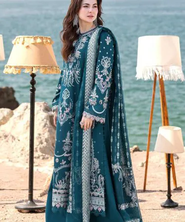 Stylemart Qalamkar full heavy embroidered luxury chiffon dupatta with plan trousers, heavy embroidered sleeves and daman – premium Pakistani women's fashion